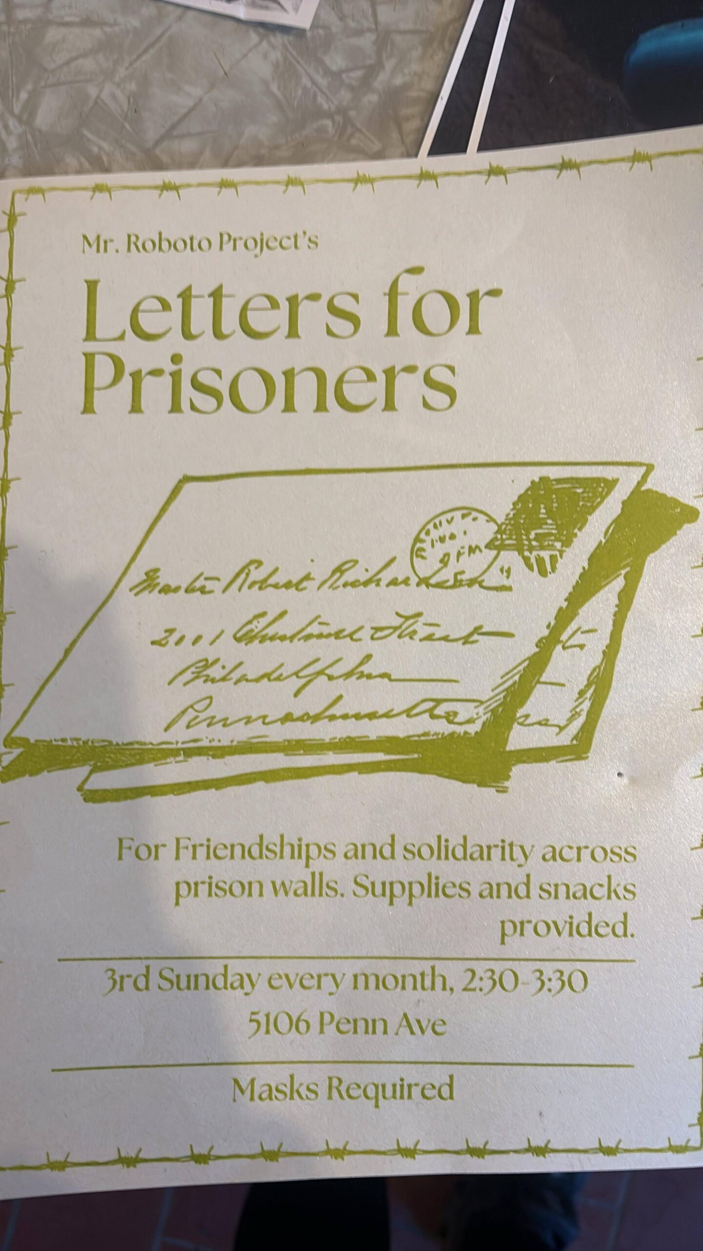 Event Series: Prisoner Letter Writing at Roboto